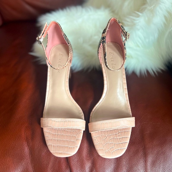 Essex Lane Pink Salmon Snakeskin Heels with Straps Comfortable Classy Size 8M - Picture 8 of 8